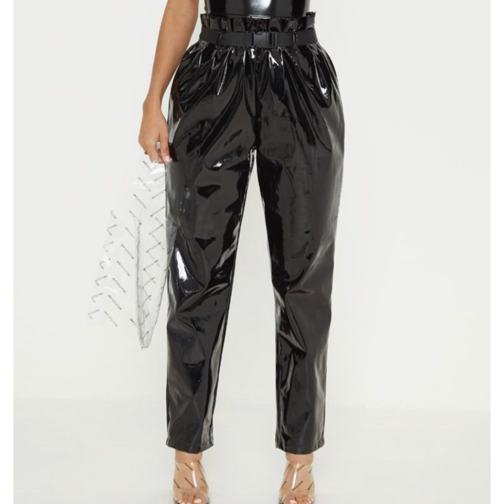 Black vinyl pants